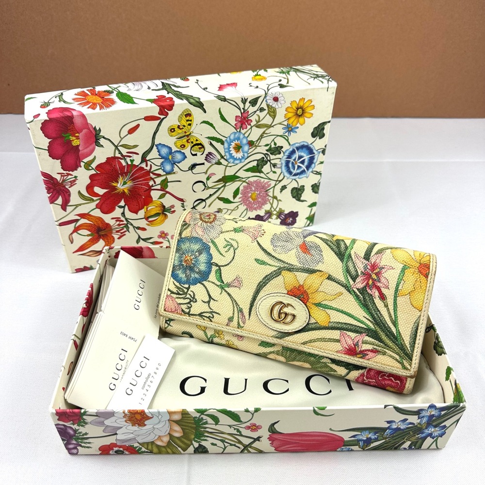 Gucci Flora Canvas Marmont Long Wallet on Chain Limited Edition w/Box & Dust Bag